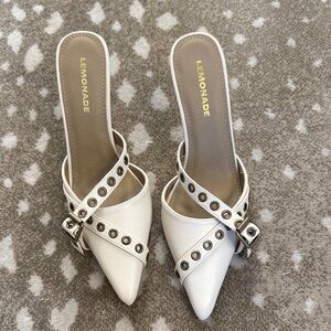 Lemon White Buckled Women's Mules